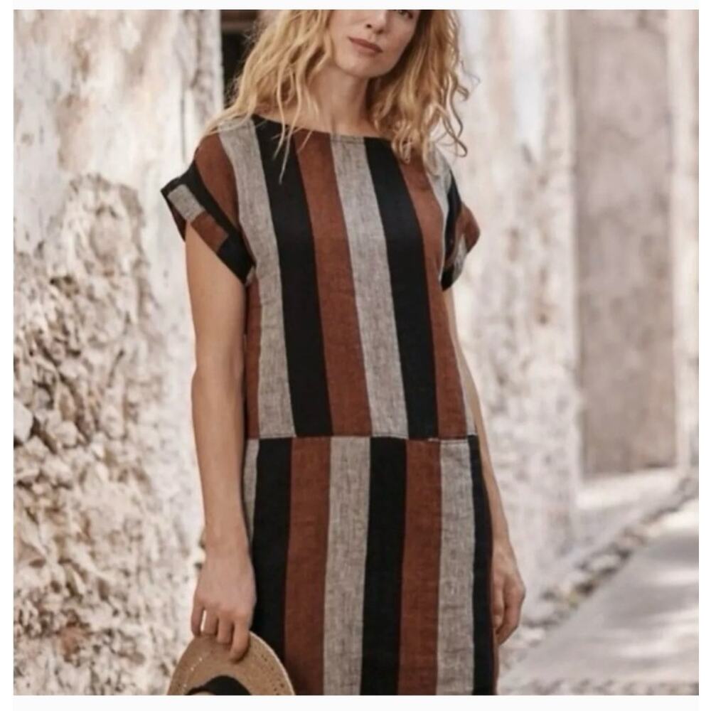 Garnet Hill Striped Mini Dress in Brown, Black, Gray
